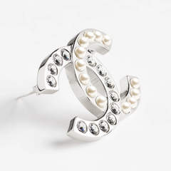 Pearl Diamond Silver Brooch
