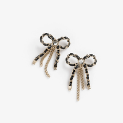 Black Leather Bow Tassel Earrings