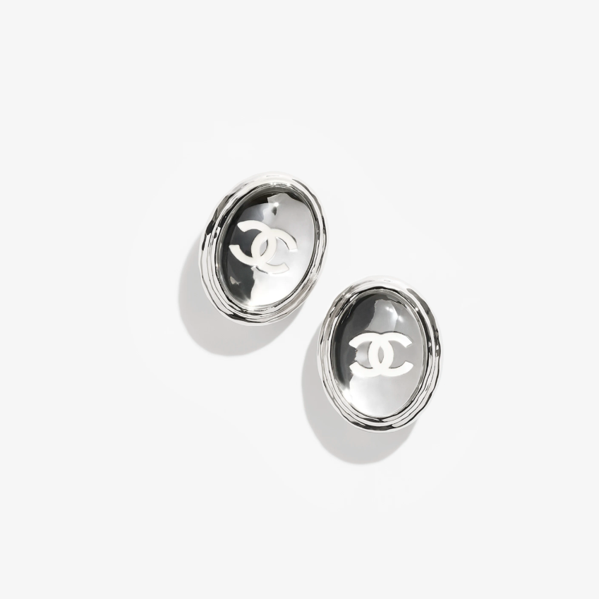 Silver Mirrored Oval Earrings