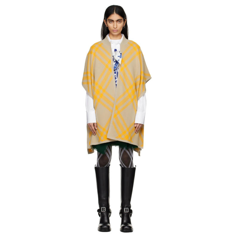 Large Check Wool Cape